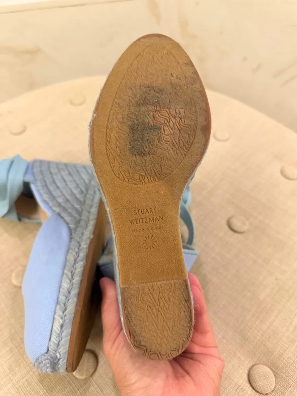 Stuart Weitzman Light Blue Espadrille Wedge Ankle-Tie Sandals - Picture 10 of 12